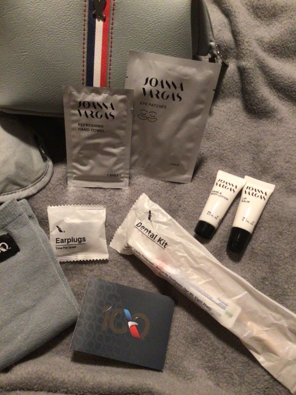 American Airlines 100th Anniversary Amenity Kit Bag Grey Red Blue - Picture 13 of 13